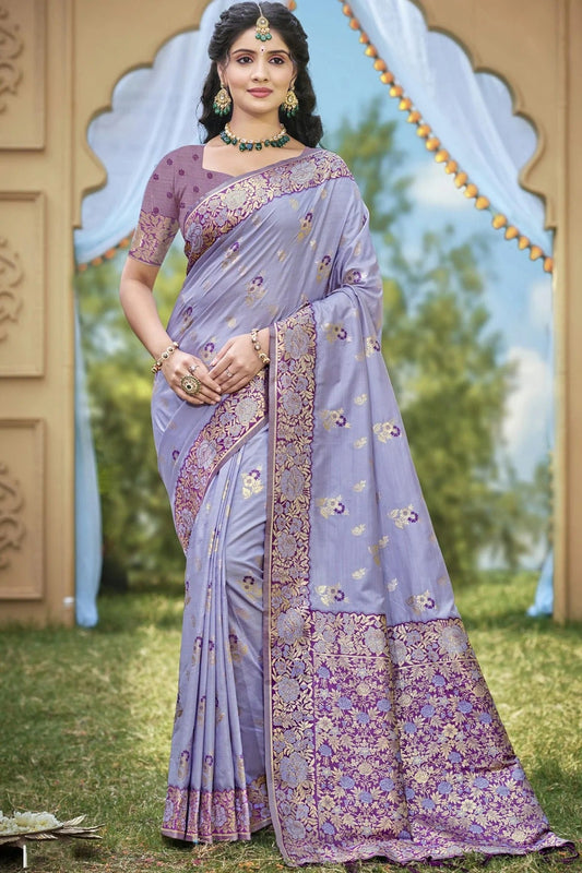 Lavender Woven Banarasi Silk Traditional Saree NCSD11010191