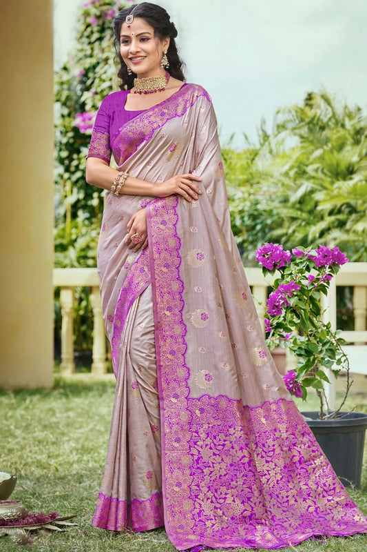 Lavender Woven Banarasi Silk Traditional Saree NCSD11010197