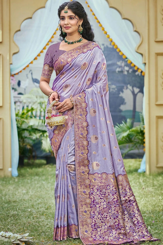 Lavender Woven Banarasi Silk Traditional Saree NCSD11010200