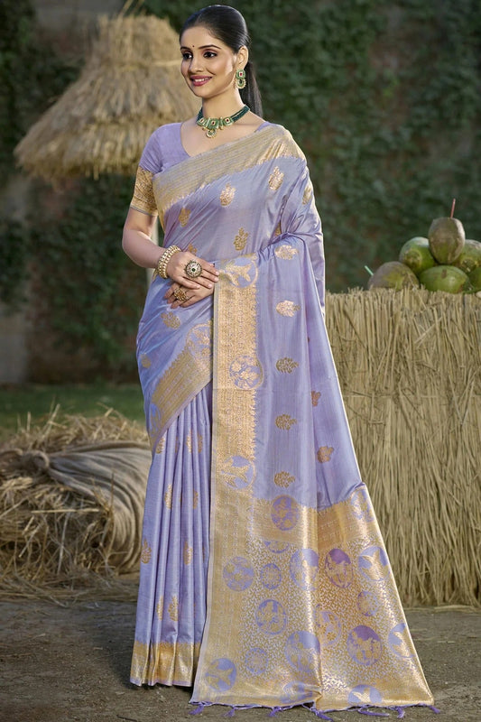 Lavender Woven Silk Traditional Saree NCSD11010165