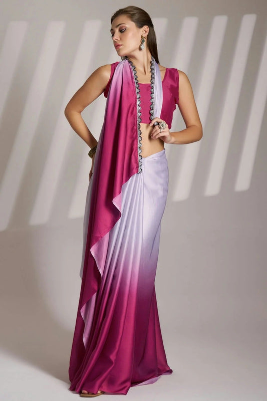 Lavender and Pink Chinon Saree NCSD11111078