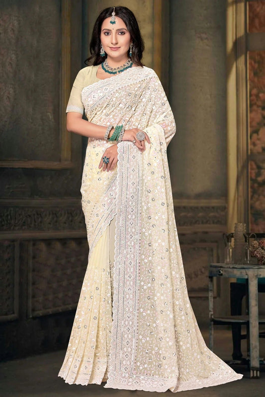 Lemon Yellow Georgette Designer Saree NCSD10910131