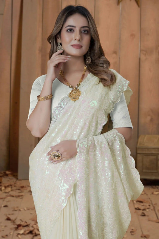 Lemon Yellow Georgette Saree NCSD10910330