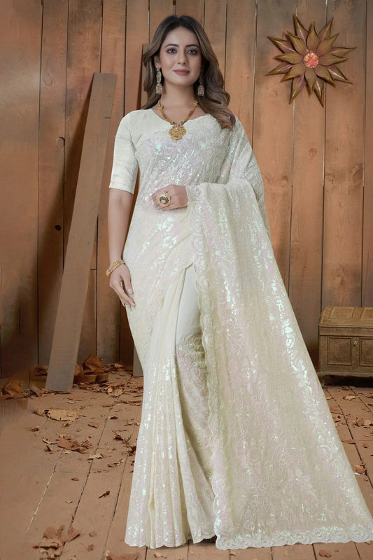 Lemon Yellow Georgette Saree NCSD10910330
