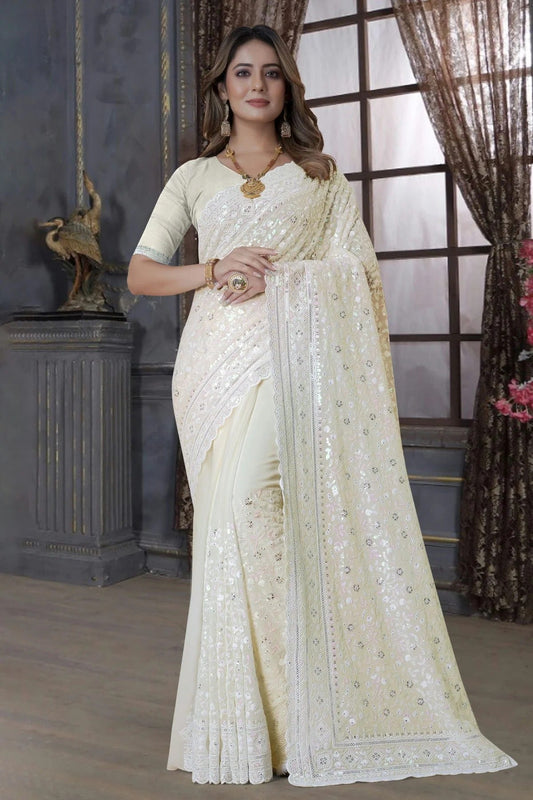 Lemon Yellow Georgette Saree NCSD10910335