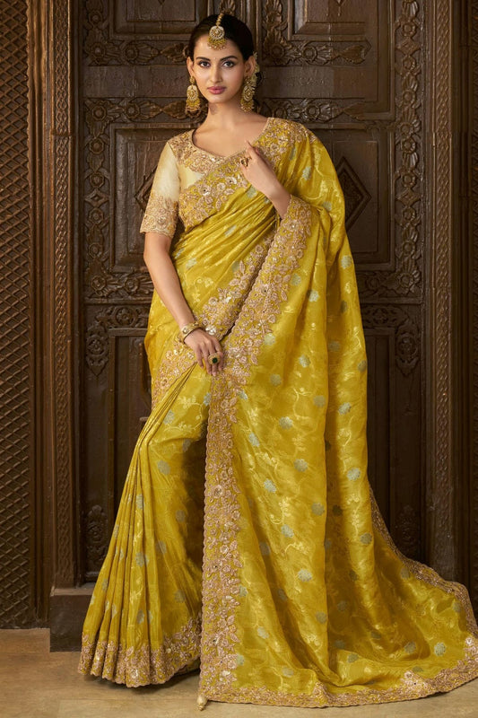 Lemon Yellow Viscose Tissue Designer Saree NCSD11111737