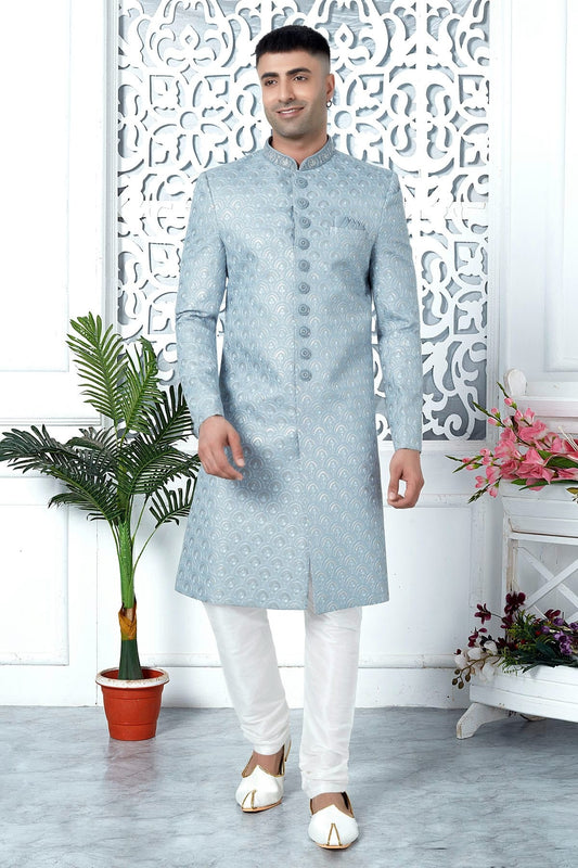 Light Blue Art Silk Sherwan With Churidar Pant  NCSH12310314
