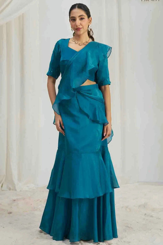 Light Blue Organza Hand Ready To Wear Saree NCSD10810101