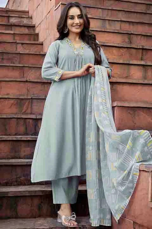 Light Blue Roman Silk Stitched Pant Style Suit NCSS11110180