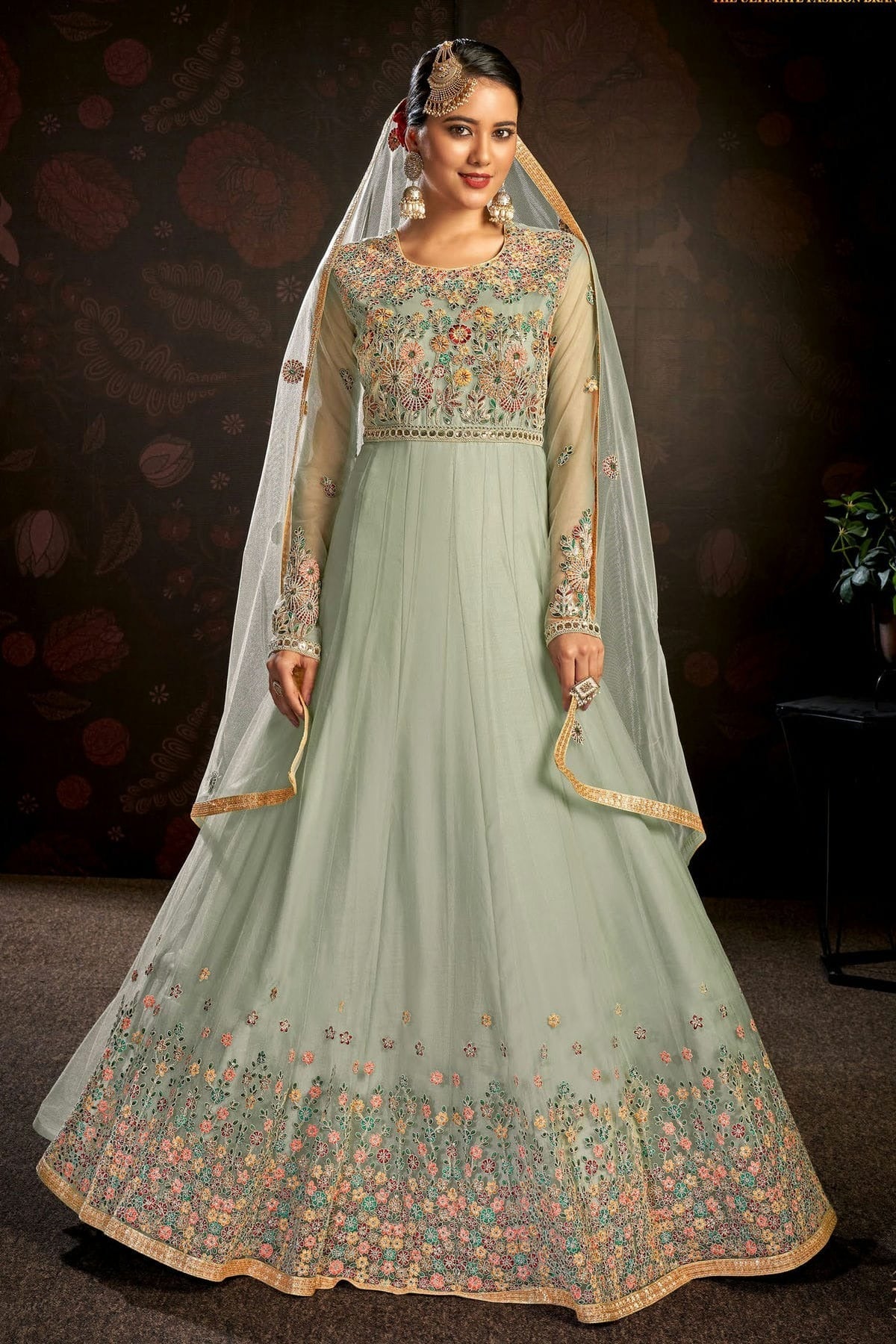 Light Blue Semi Stitched Butterfly Net Anarkali Suit NCSM11410536