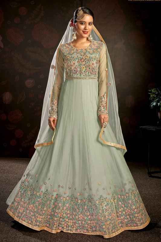 Light Blue Semi Stitched Butterfly Net Anarkali Suit NCSM11410536