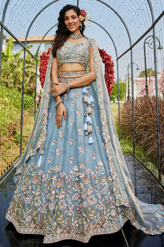 Light Blue Semi Stitched Net Lehenga Choli NCLC11111231