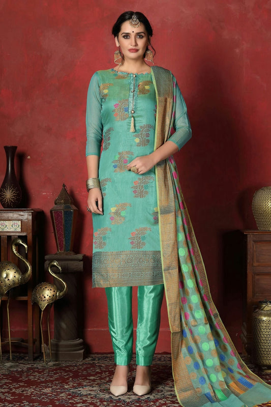 Light Blue Unstitched Banarasi Silk Churidar Suit NCUS11610143