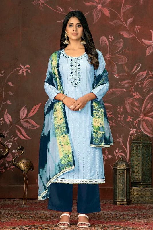 Light Blue Unstitched Cambric Cotton Plazzo Pant Suit NCUS11610408