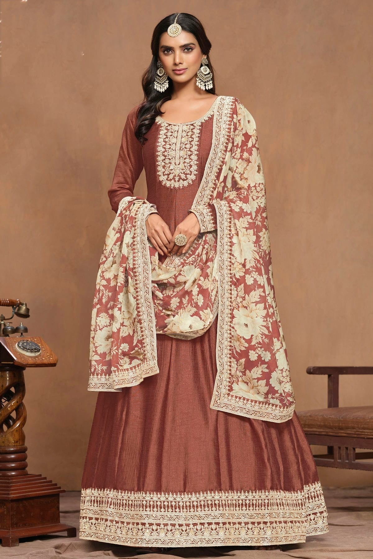 Light Brown Art Silk Anarkali Suit NCSM10510207