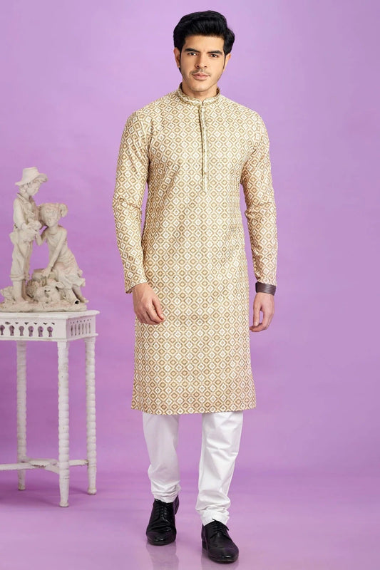 Light Brown Cotton Pintex Kurta Pajama NCKP12310186