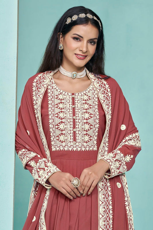 Light Brown Faux Georgette Palazzo Pant Suit NCSM10510215