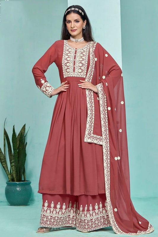 Light Brown Faux Georgette Palazzo Pant Suit NCSM10510215