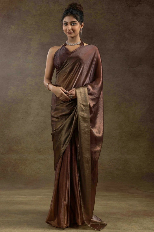 Light Brown Fendi Satin Silk Ready To Wear Saree NCSD11210134