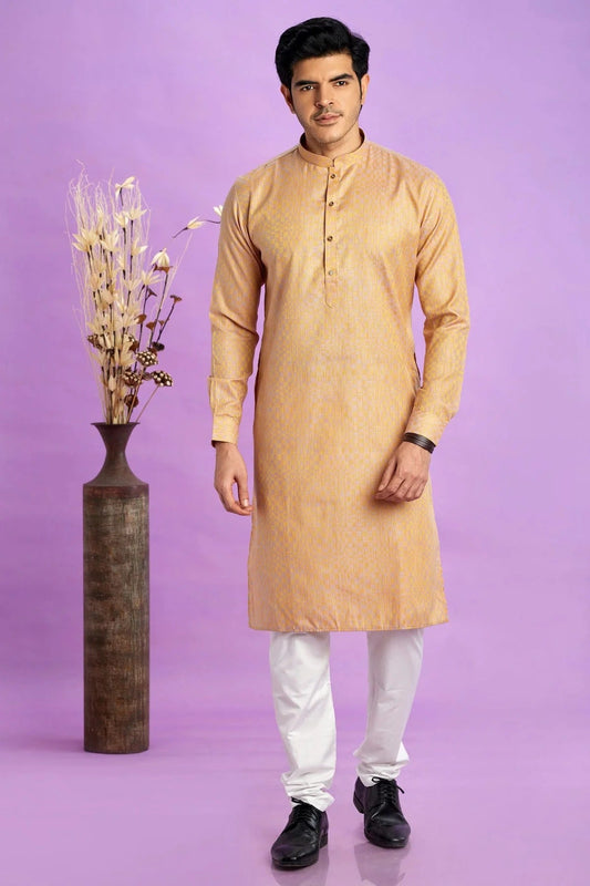 Light Brown Jacquard Art Silk Plain Kurta Pajama NCKP12310166