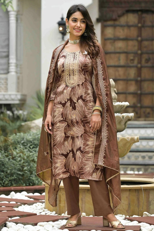 Light Brown Jam Cotton Stitched Pant Style Suit NCSS11410288