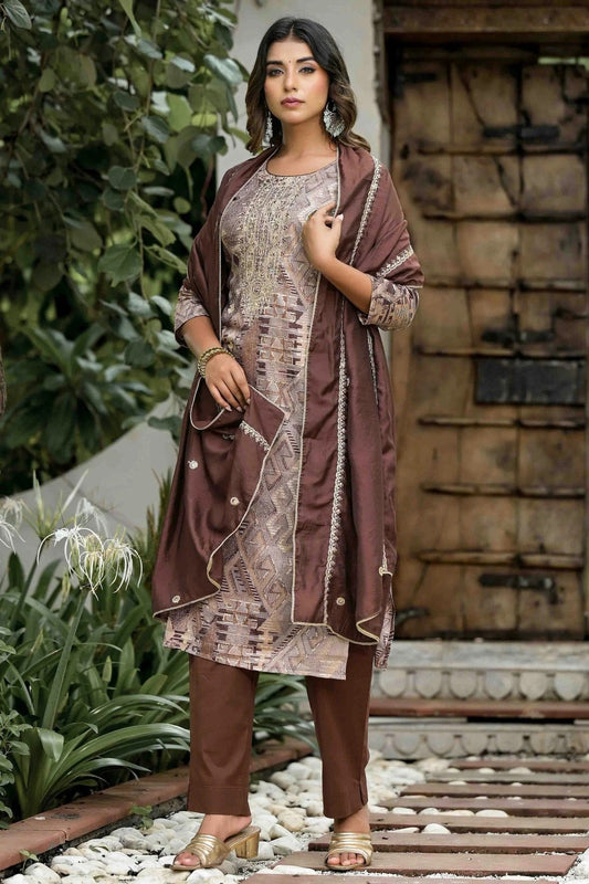 Light Brown Jam Cotton Stitched Pant Style Suit NCSS11410291