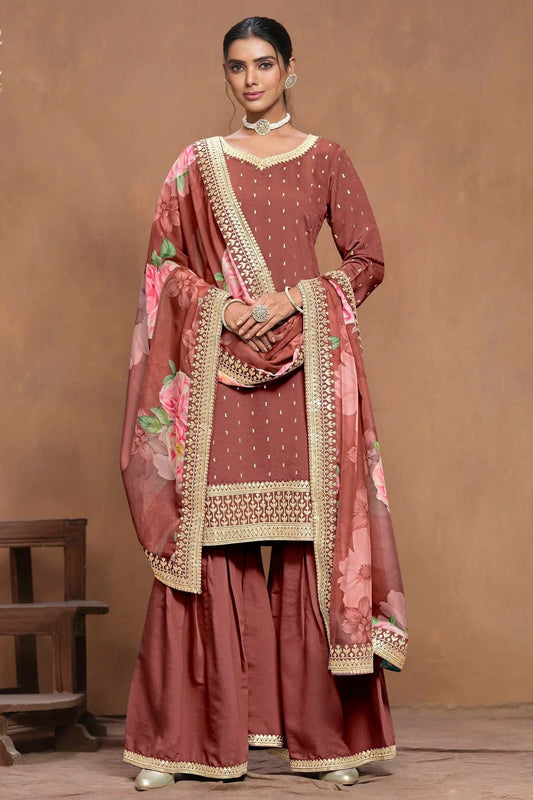 Light Brown Roman Silk Sharara Suit NCSM10510211