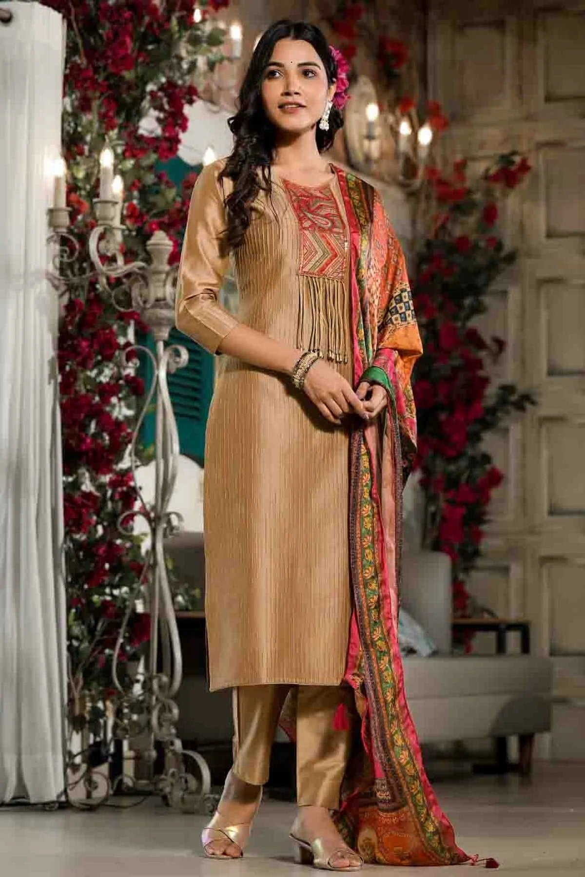 Light Brown Silk Stitched Pant Style Suit NCSS11410285