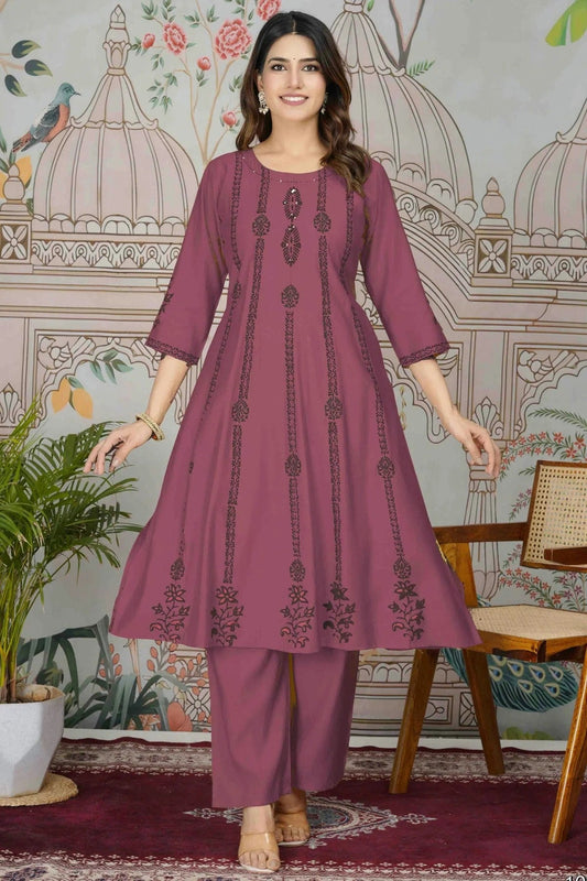 Light Burgundy Viscose Roman Silk Stitched Top and Bottom  NCSS11110146