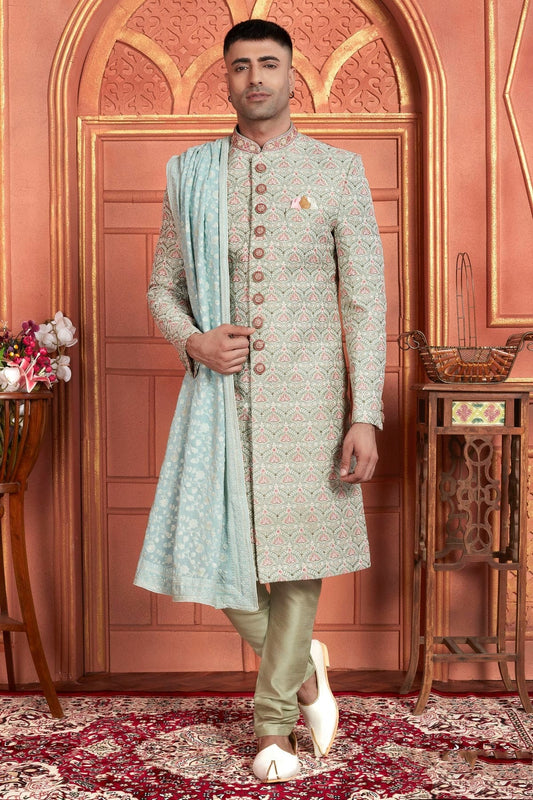 Light Green Art Silk Sherwan With Churidar Pant  NCSH12310327