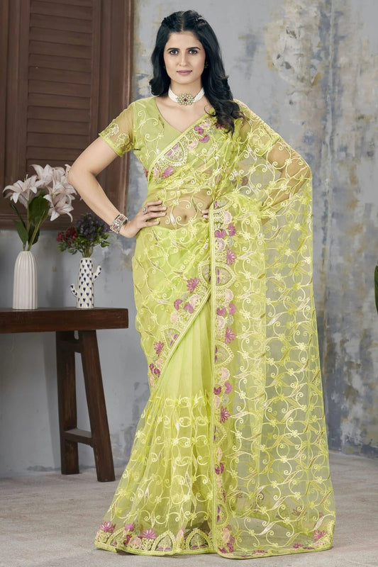 Light Green Butterfly Net Designer Saree NCSD11111222