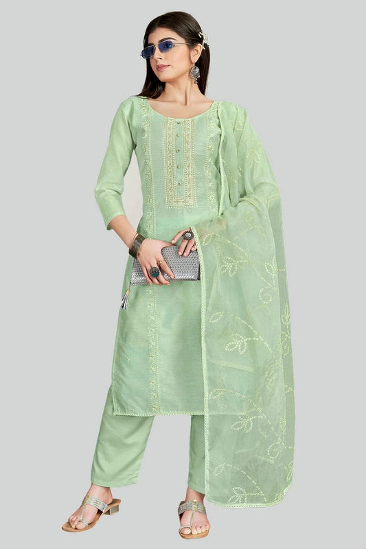 Light Green Chanderi Silk Pant Style Suit NCSM11112361