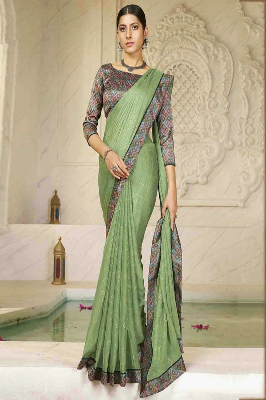 Light Green Chiffon Digital Foil Printed Designer Saree NCSD11110394