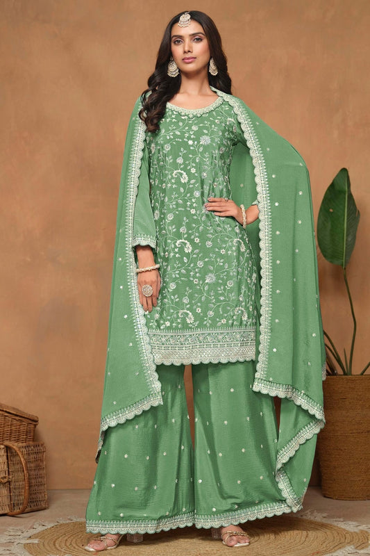 Light Green Chinon Palazzo Pant Suit NCSM10510204