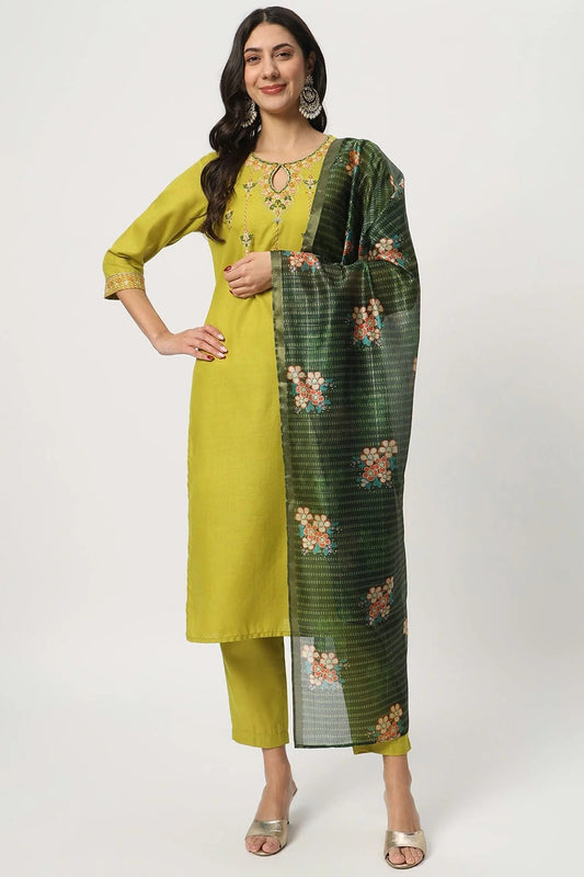 Light Green Cotton Stitched Salwar Suit NCSS11111917
