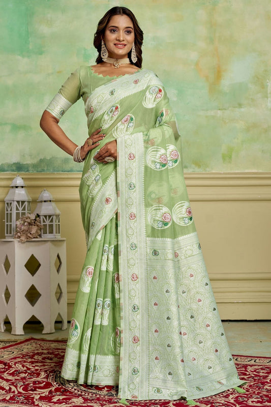 Light Green Cotton Traditional Saree NCSD11111693