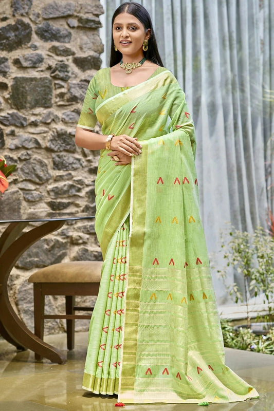 Light Green Cotton Woven Traditional Saree NCSD11010241