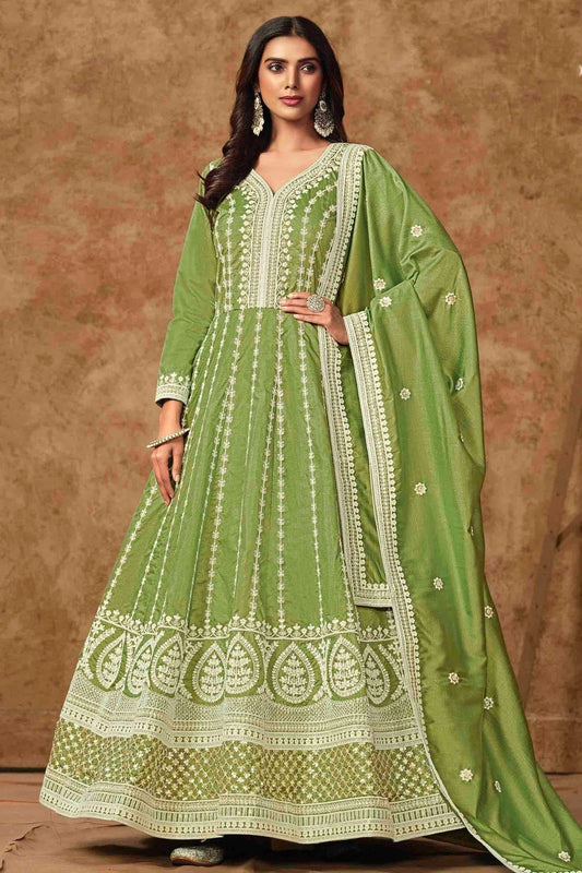 Light Green Dola Silk Semi Stitched Anarkali Suit NCSM10510131