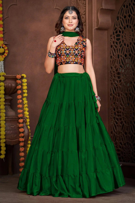 Light Green Embroidery French Crepe Navratri Lehenga  NCLD11710192