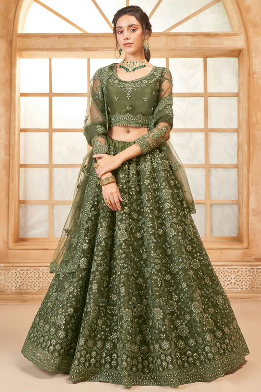 Light Green Embroidery Net and SilK Lehenga Choli NCLC12910132