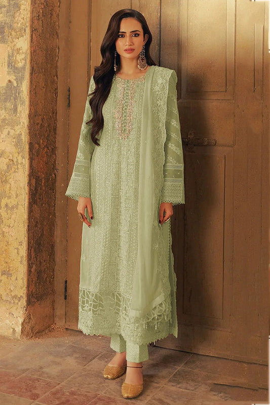 Light Green Faux Georgette Semi Stitched Pakistani Suit NCSM11410439