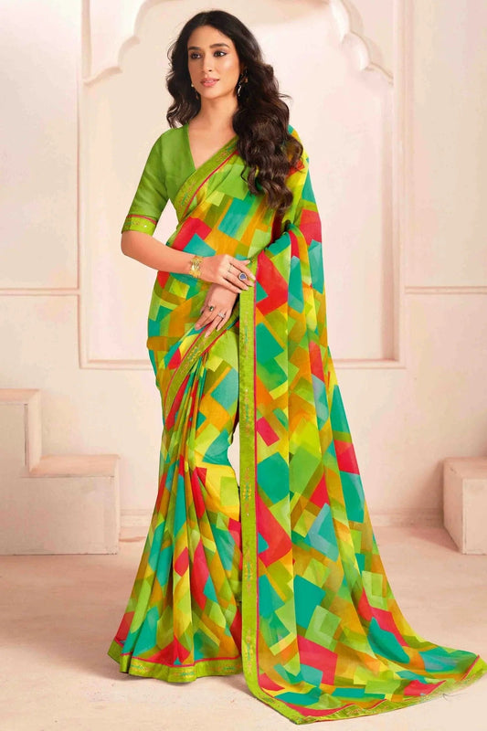Light Green Georgette Digital Printed Printed Saree NCSD11110403