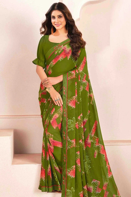 Light Green Georgette Digital Printed Printed Saree NCSD11110407