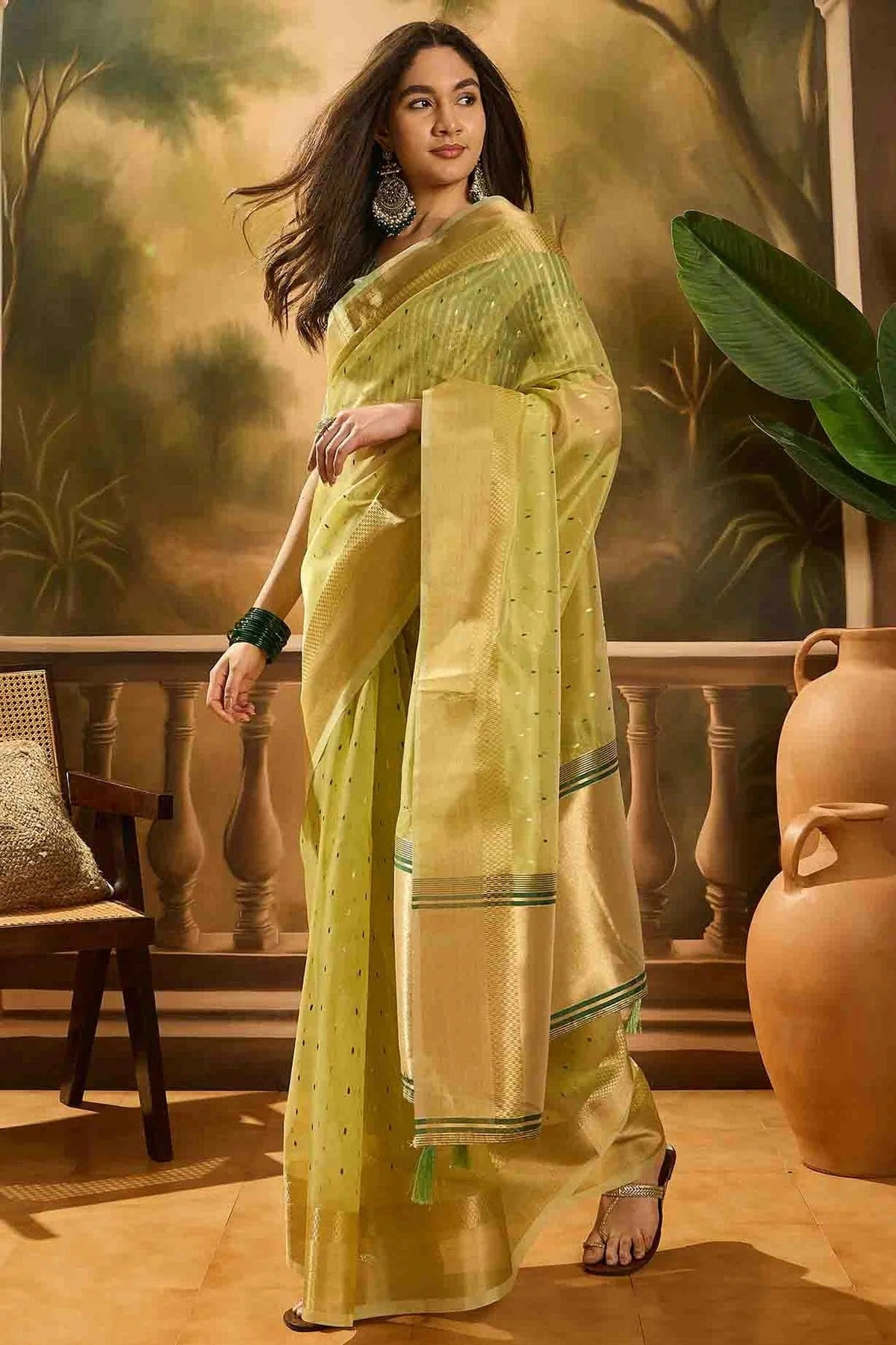 Light Green Khadi Organza Traditional Saree NCSD11110113
