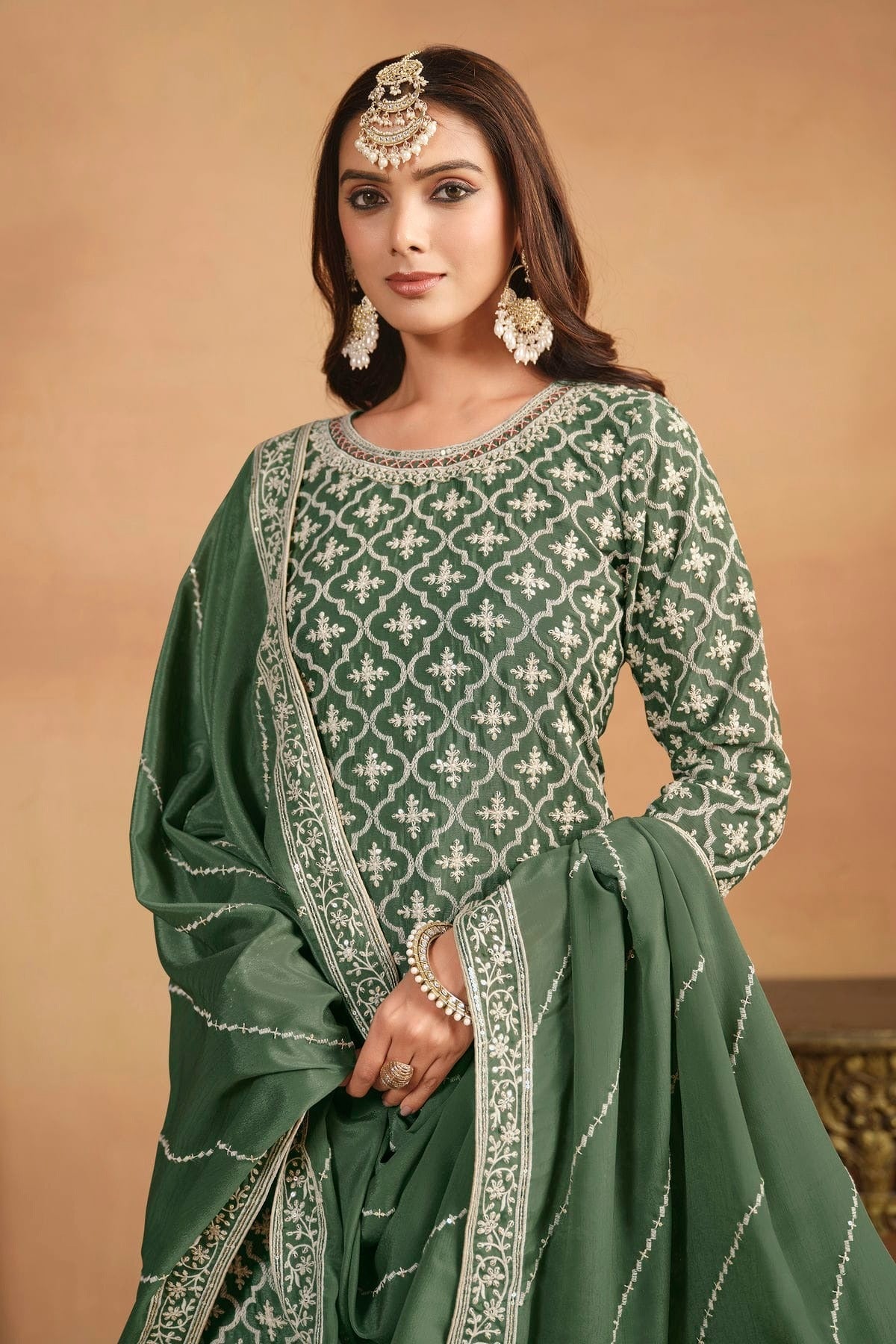 Light Green Lehenga SuitChinon Semi Stitched  NCSM10510243