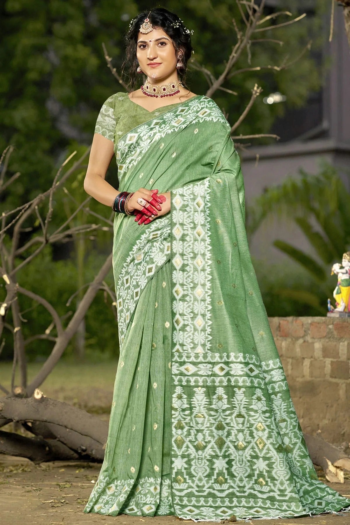 Light Green Linen Cotton Woven Traditional Saree NCSD11010393