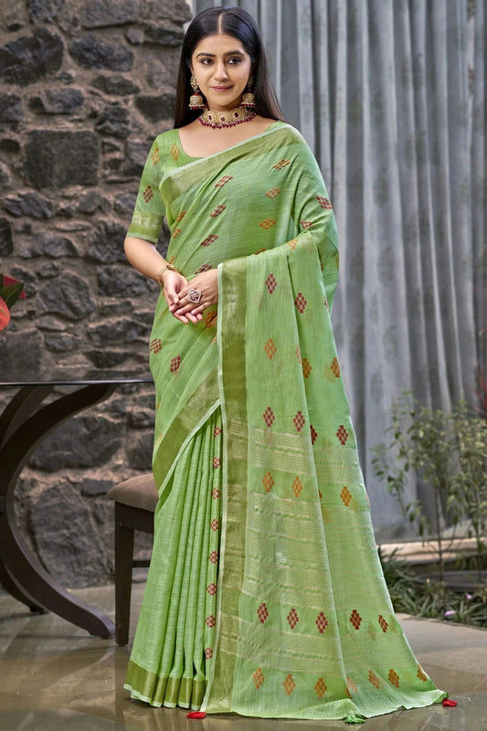 Light Green Linen Woven Traditional Saree NCSD11010218