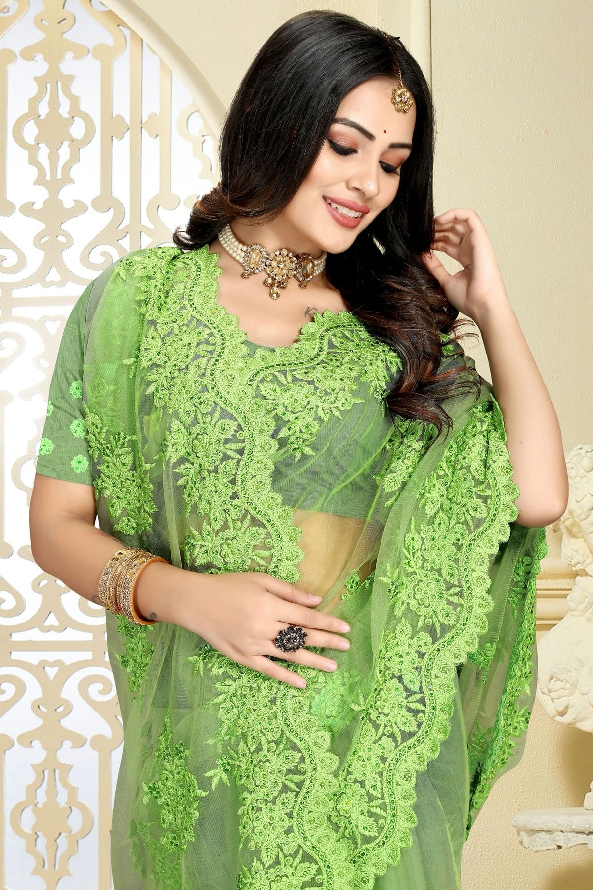 Light Green Net Saree NCSD10910388