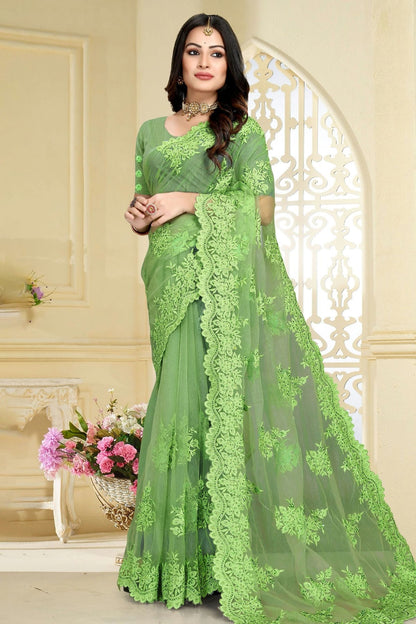 Light Green Net Saree NCSD10910388