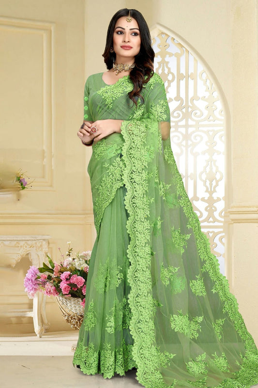 Light Green Net Saree NCSD10910388